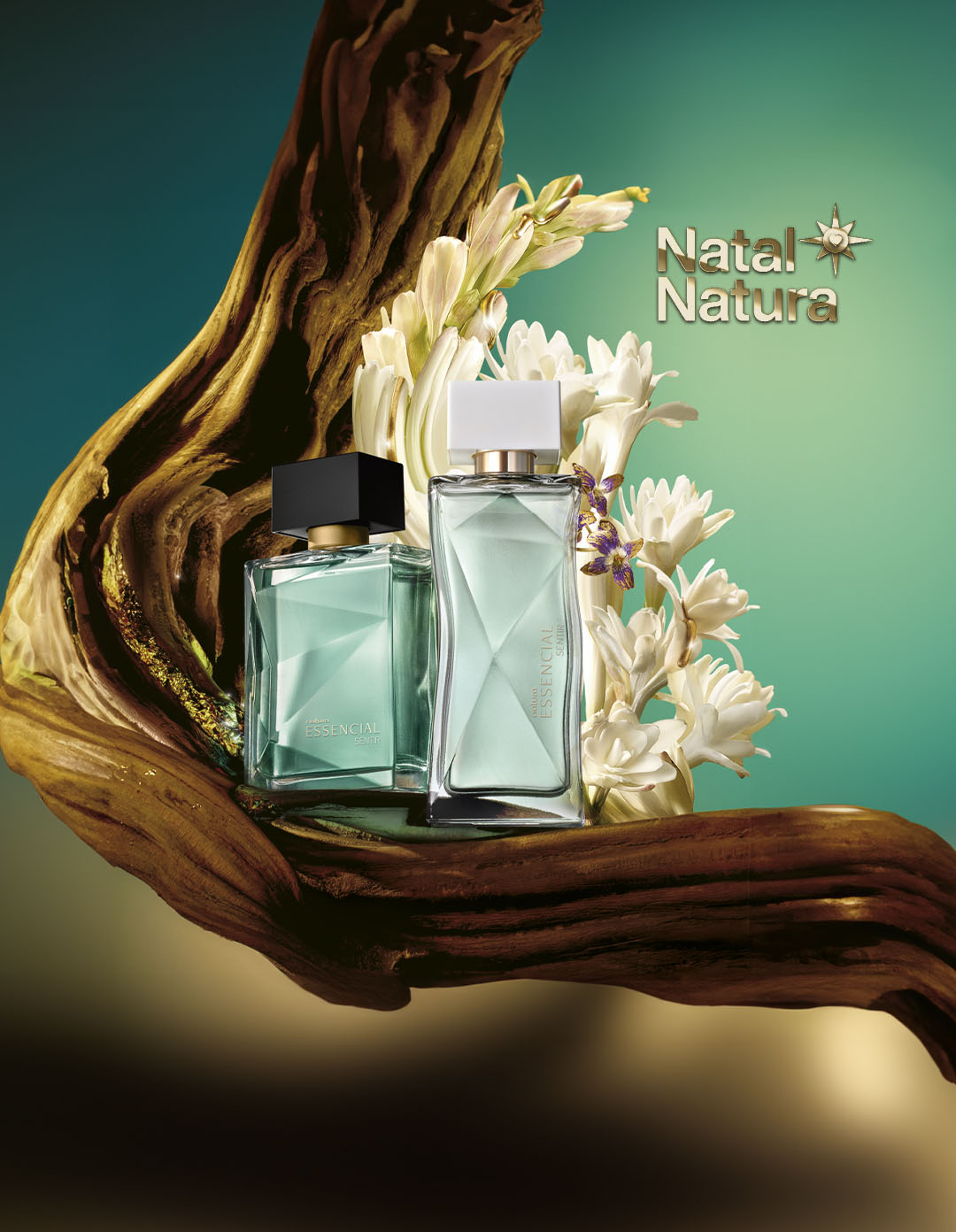 Perfumes Natura Essencial Sentir com decoração floral